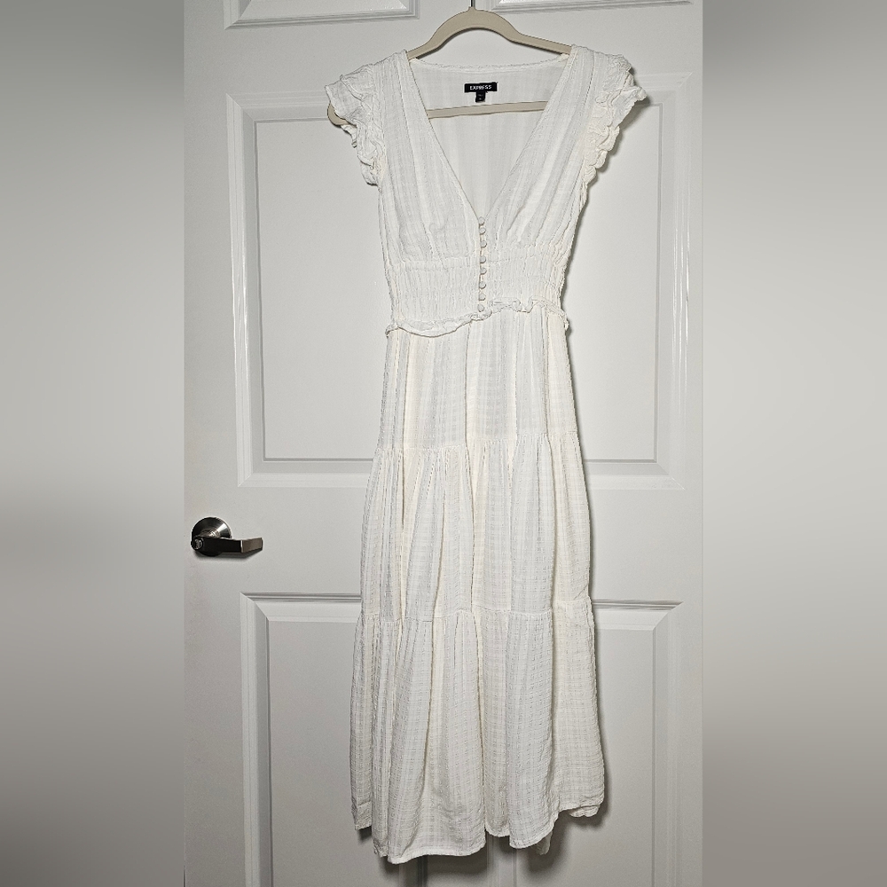 Express White Ruffle Sleeve Dress